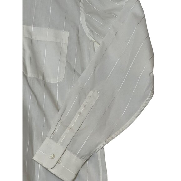 Vintage John Henry White Striped Mens Button-Up Shirt 15.5 34/35 Regular Fit - Picture 4 of 16